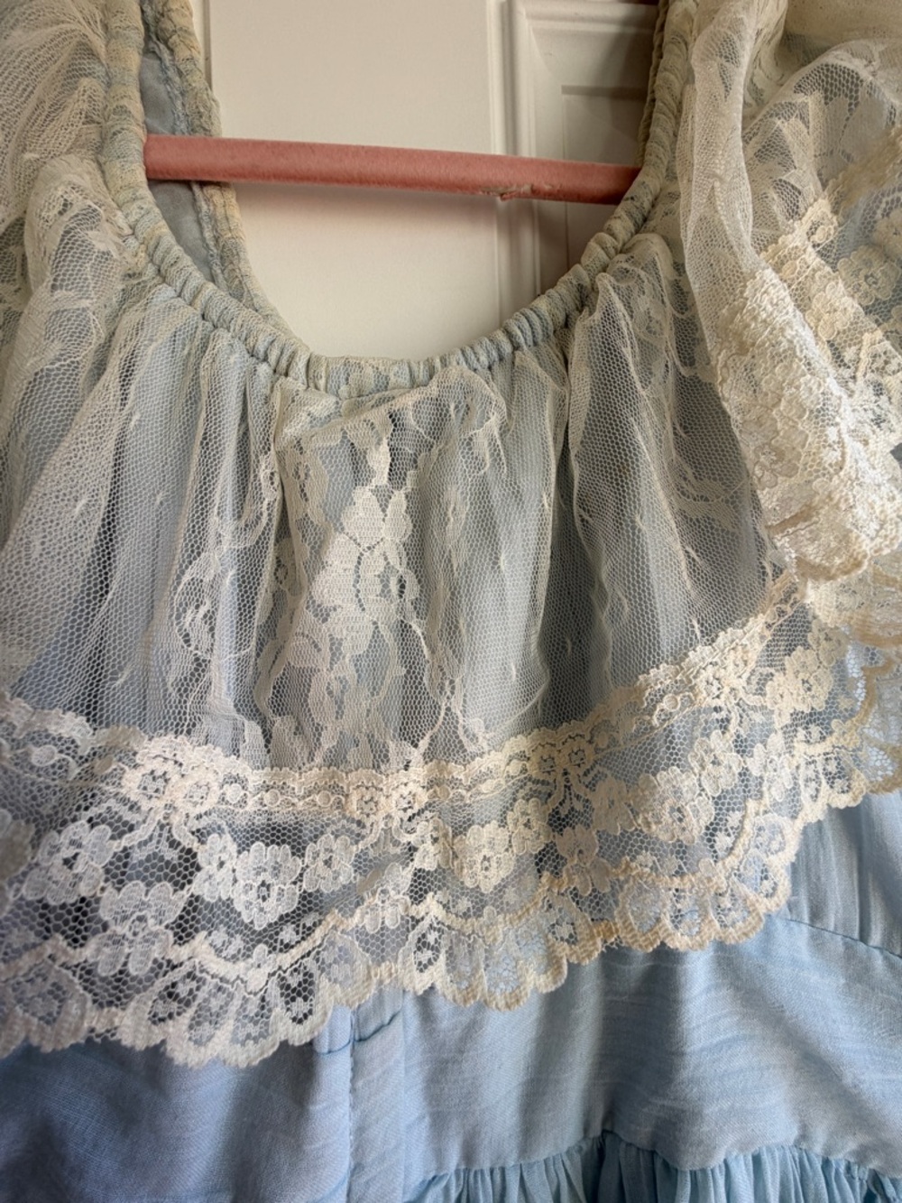 VINTAGE GUNNE SAX LIGHT BLUE PRAIRIE MAXI DRESS LACE BOHO COTTAGECORE WEDDING - Picture 2 of 16